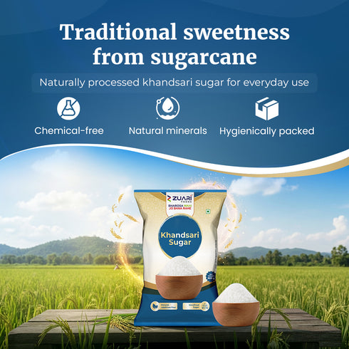 Zuari Foods Khandsari Sugar 800g | Sulphur-Free Process | Free Flow | Untouched by Hand