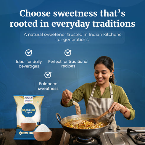 Zuari Foods Khandsari Sugar 800g | Sulphur-Free Process | Free Flow | Untouched by Hand