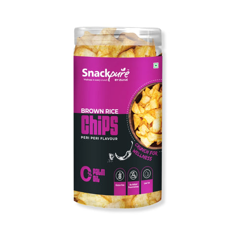 Snackpure Brown Rice Chips Peri Peri | 140g | Palm Oil Free | Healthy, Crunchy & Spicy Snack