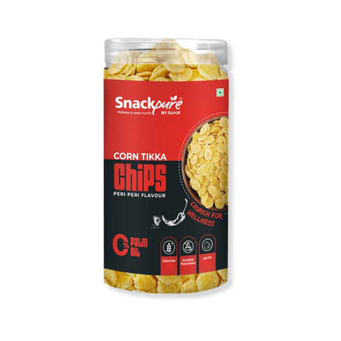 Snackpure Peri Peri Corn Tikka Chips | 140g | No Palm Oil | Healthy, Crunchy & Spicy Snack