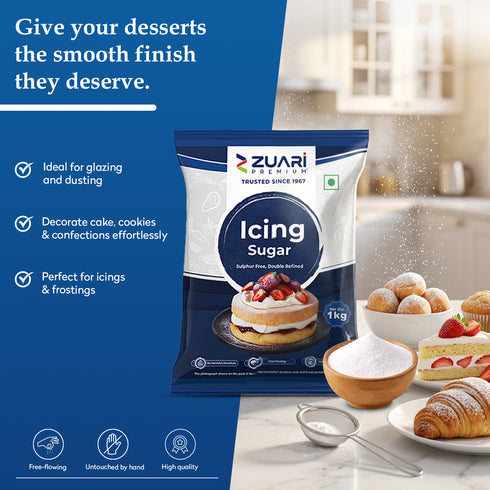 Zuari Foods Icing Sugar 1Kg | Sulphur-Free Process | Lump-Free | Untouched by Hand