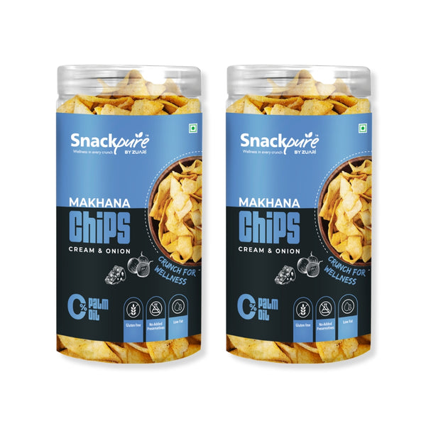 Snackpure Makhana Chips Cream & Onion Combo | 280g | No Palm Oil | Healthy, Crunchy & Spicy Snack