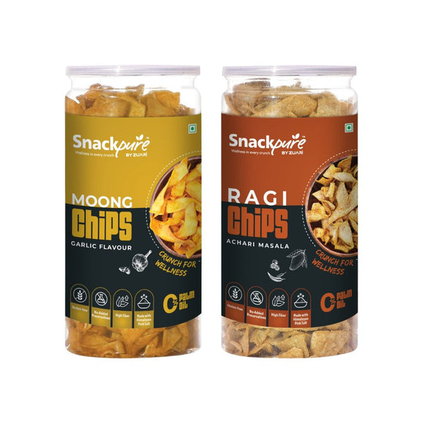 Moong Dal Chips Garlic Flavor & Ragi Chips Achari Flavor
