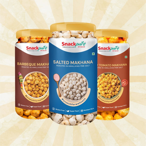 Combo - Barbeque Makhana, Salted Makhana, Tangy Tomato Makhana (75g each)