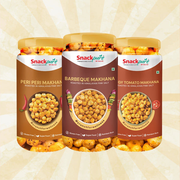 Combo - Peri Peri Makhana, Barbeque Makhana, Tangy Tomato Makhana (75g each)