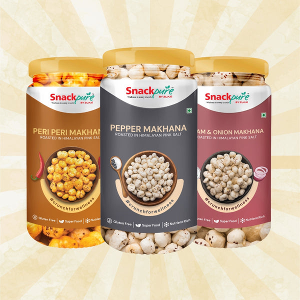 Combo - Peri Peri Makhana, Pepper Makhana, Cream & Onion Makhana (75g each)